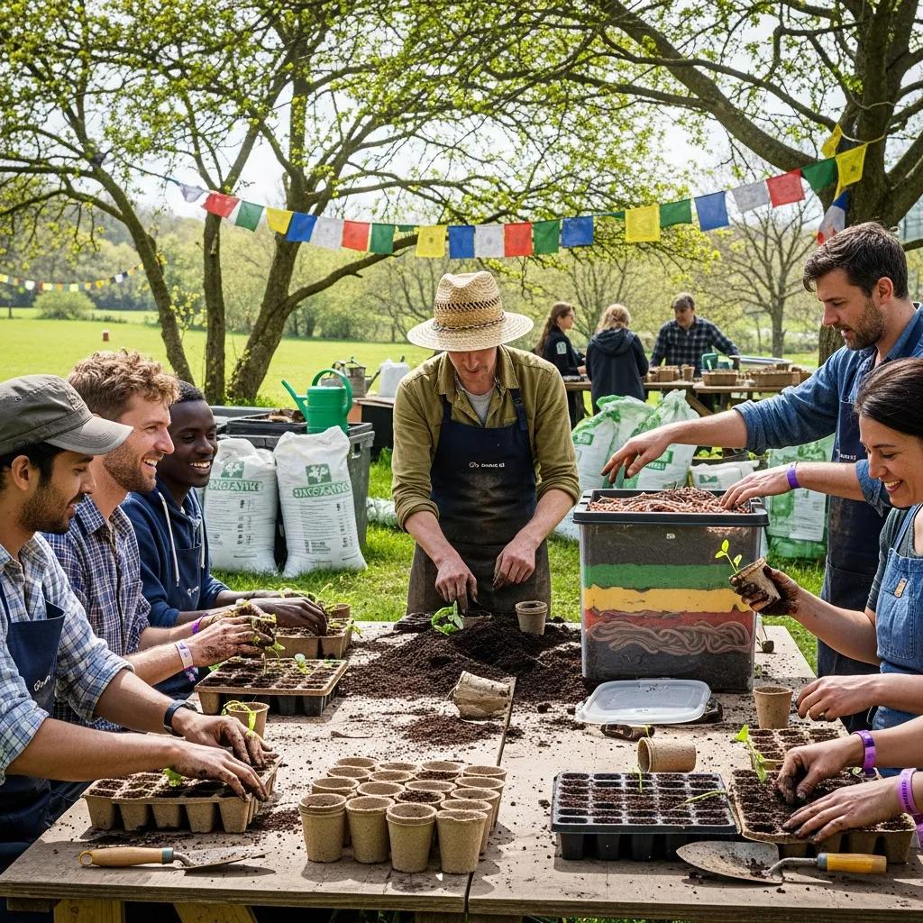 Participants learning about gardening and composting in a workshop at the Big Green Gathering
